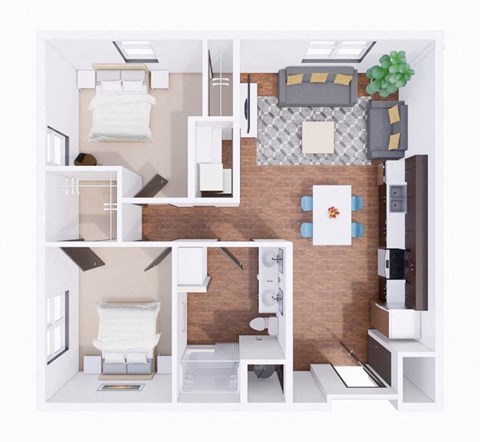 Floor plan for 2 beds, 1 bath